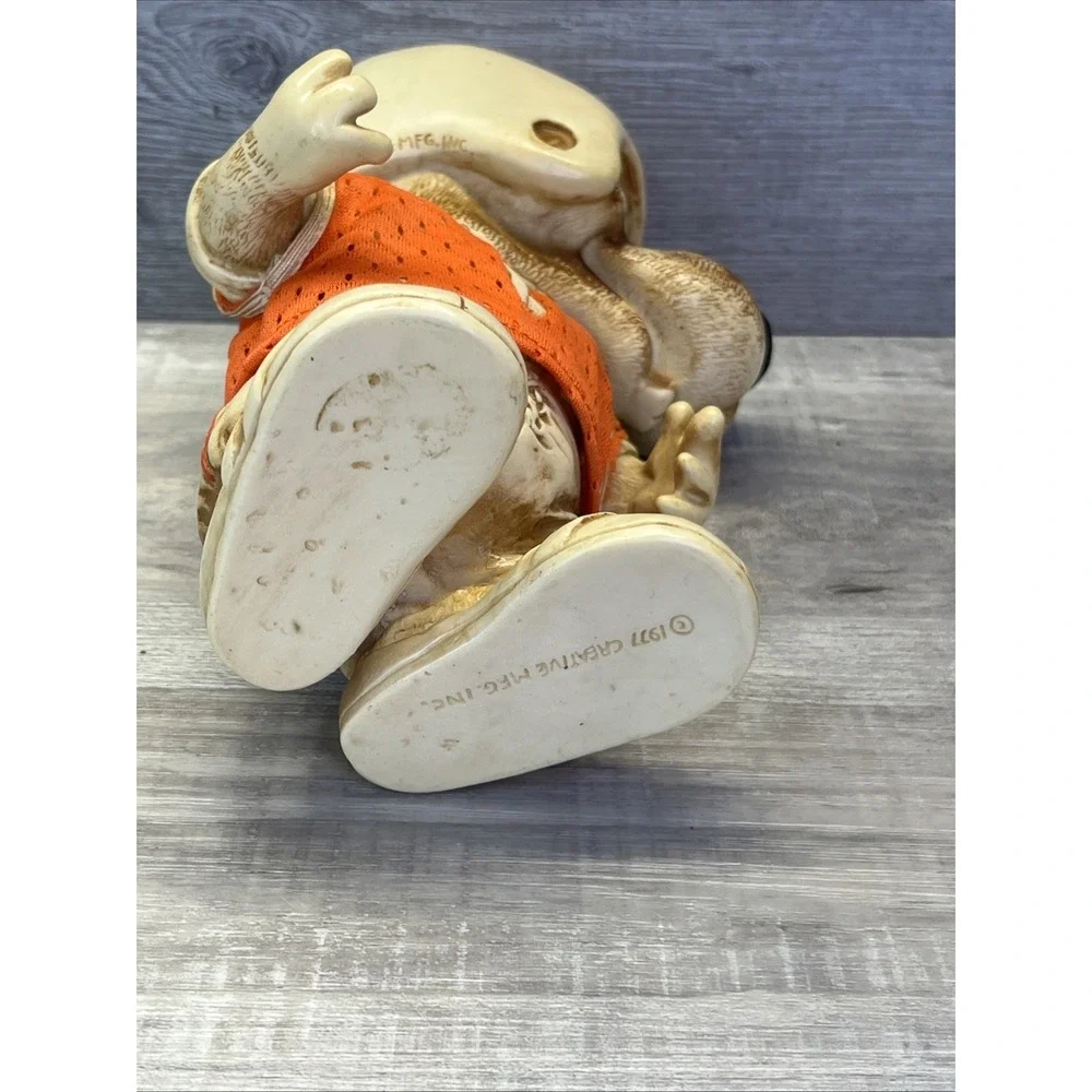 1977 Creative Mfg Orange Football Player Hound Dog Plastic Coin Bank Vintage 70s